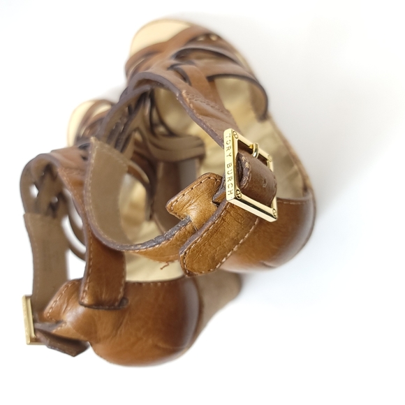 Tory Burch cork Strappy Wedge Platform Sandals Leather Shoes - Picture 3 of 14